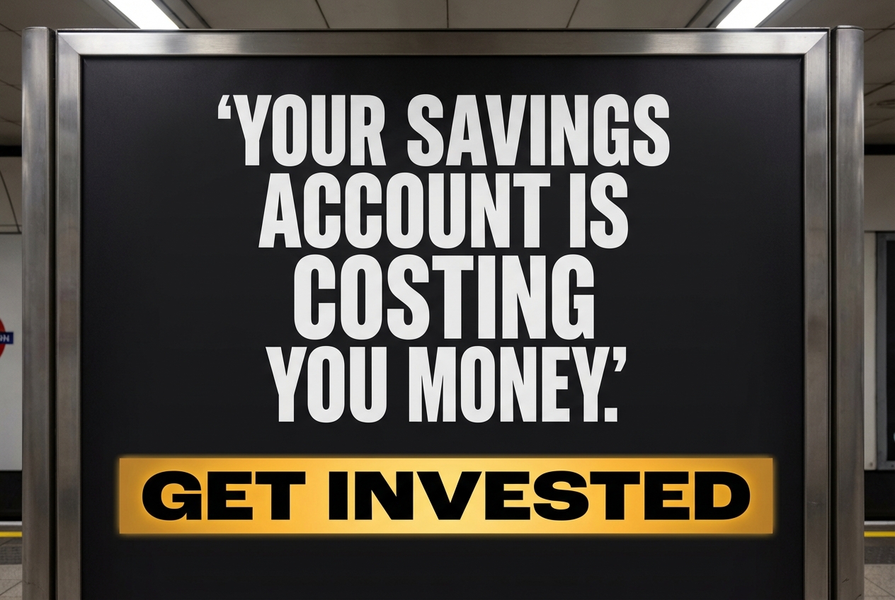 Get Invested poster — Cash isn't king, it's losing its crown